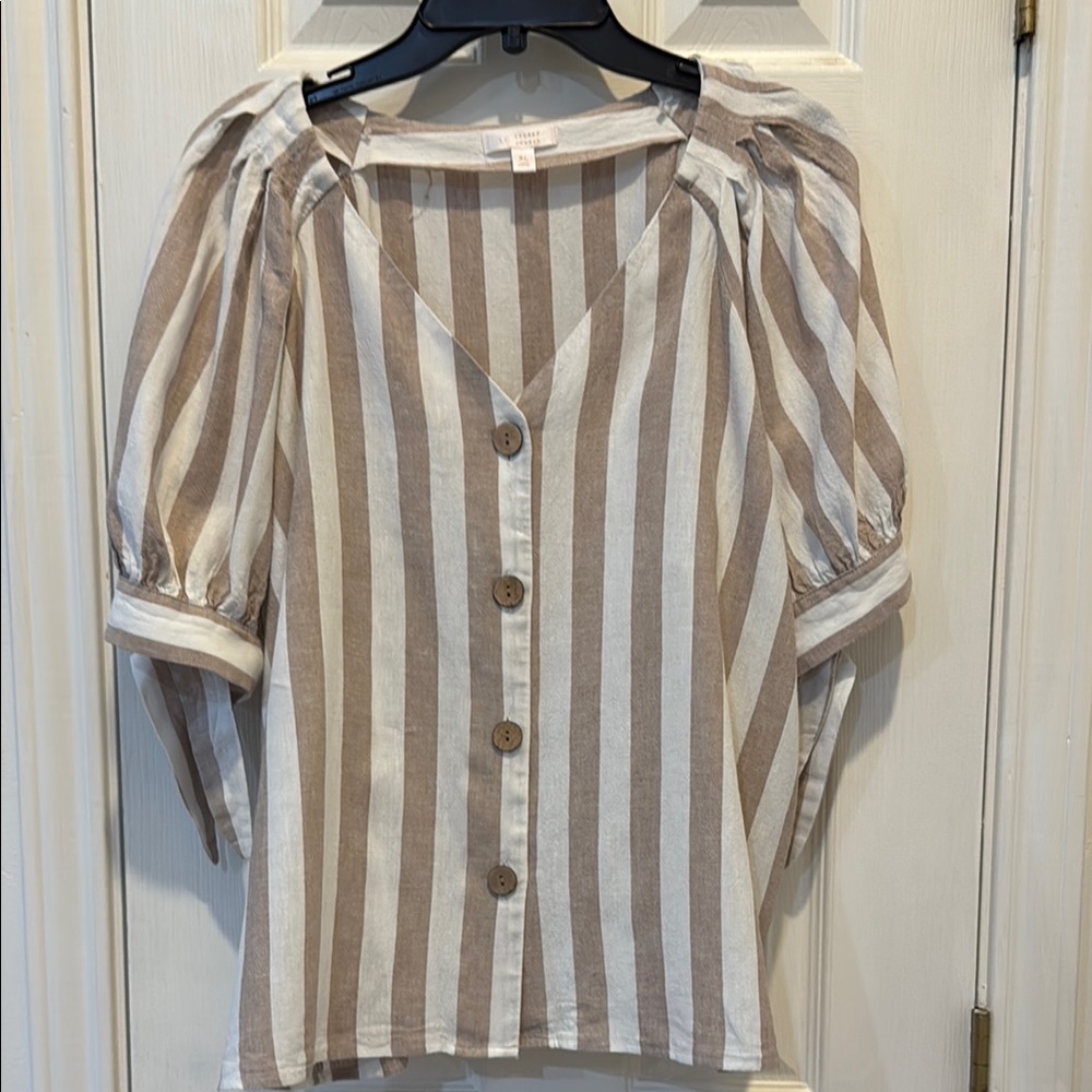 Lauren Conrad Women’s Top Striped White and Tan XL - Picture 2 of 8